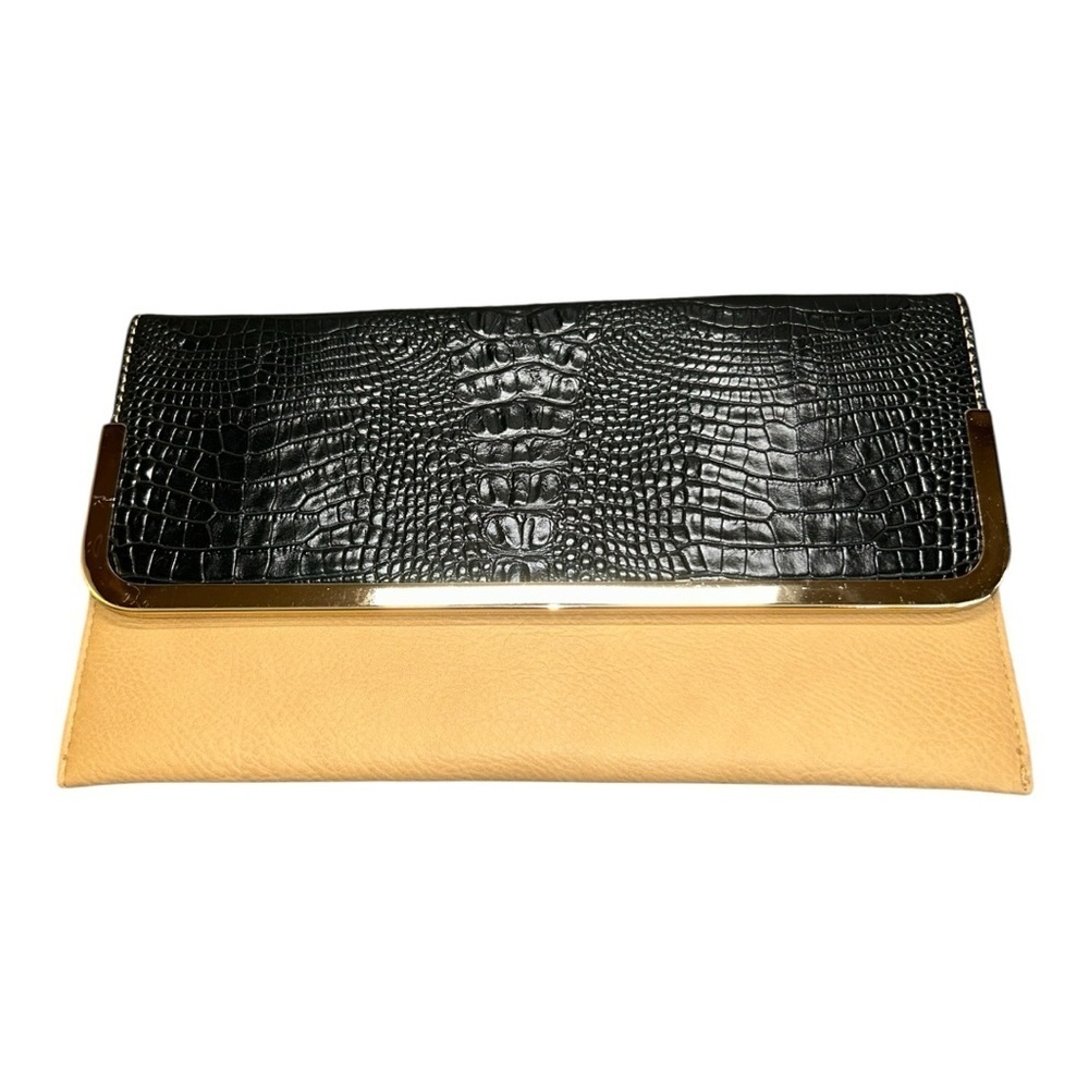 Kristine Black and Tan Clutch with Gold Accents